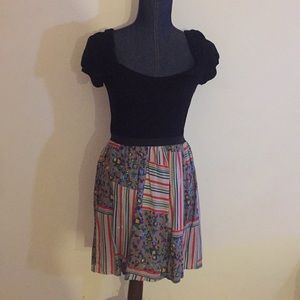 Multipatterned floral/striped dress